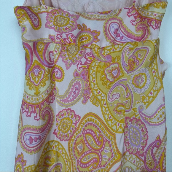 Banana Republic Silk Dress Size 2 Petite Pink Paisley Babydoll Ruffle Y2K - Picture 9 of 12